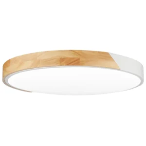 LED πλαφονιέρα 48W στρογγυλή με λευκό/ξύλο σώμα CCT με χειριστήριο dimmable